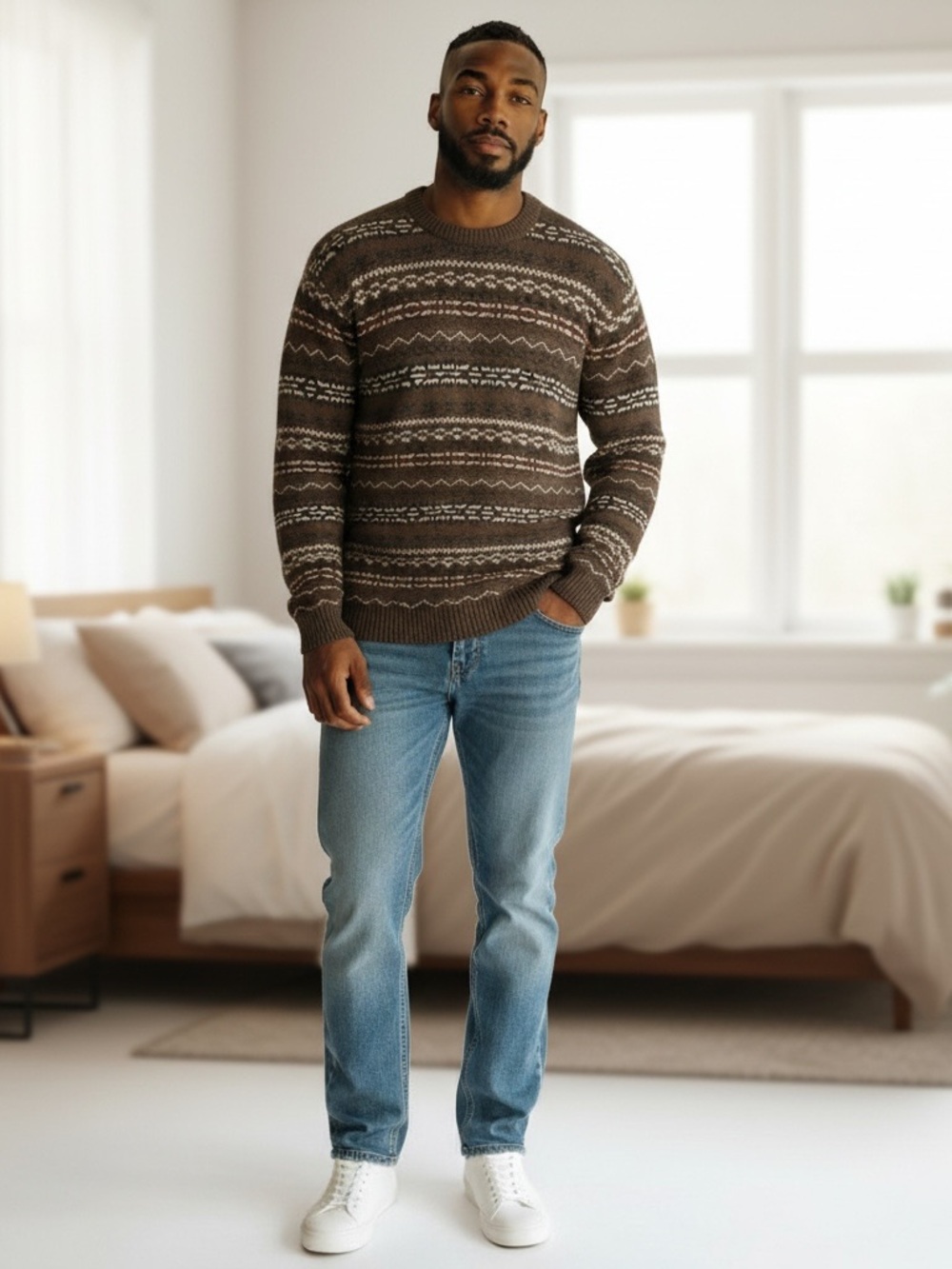 Eddie Bauer Brown Fair Isle Crewneck Sweater Men’s XXL